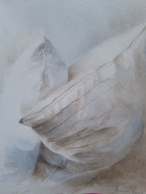 Photo grand format de l'aquarelle 'Coussins rayés'